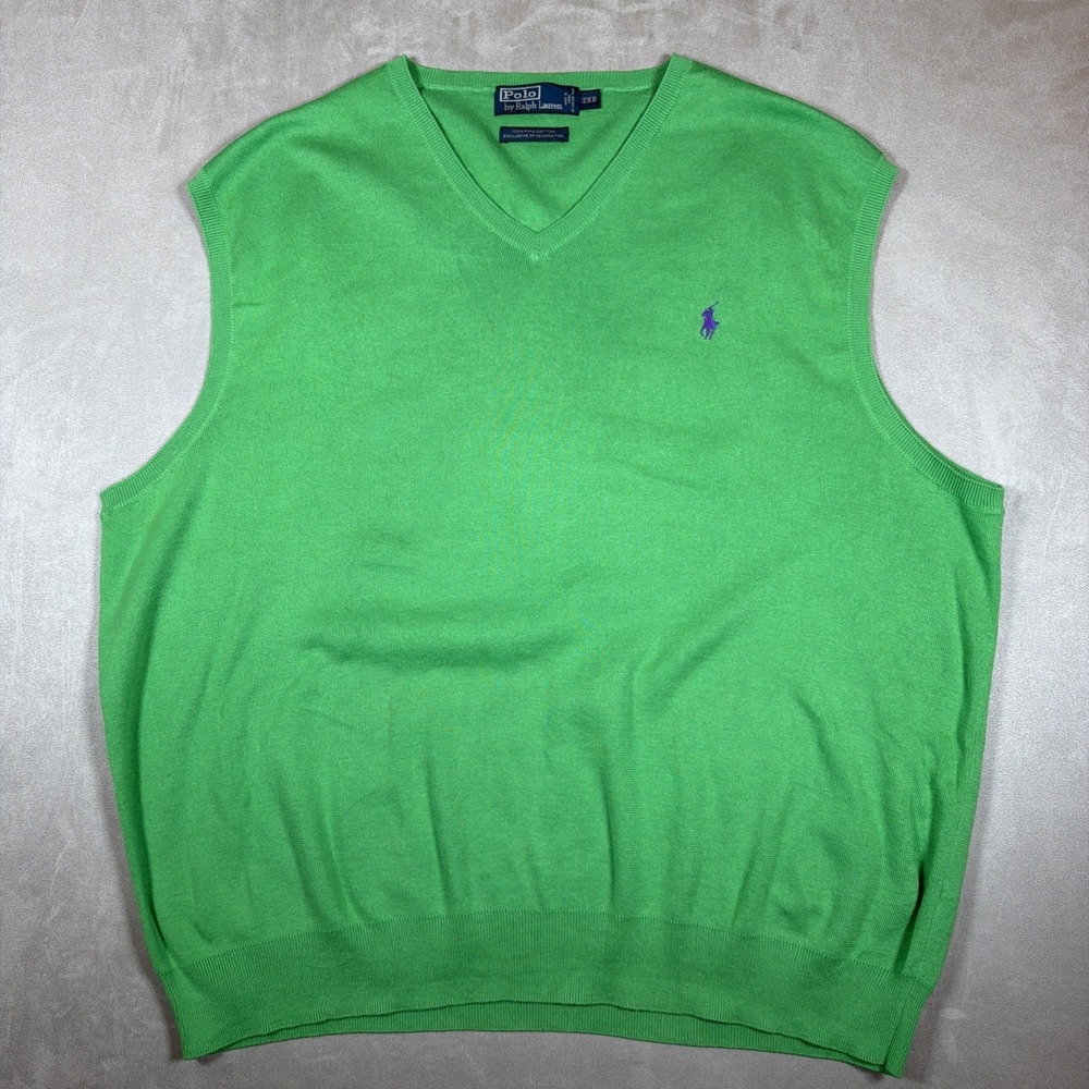Polo Ralph Lauren Sweater Vest 2XB Green Pima Cotton Big Tall Pony Logo